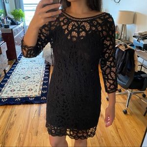 NWT BB Dakota black lace shift dress 3/4 sleeve with slip L